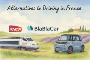 Alternative to drive a car in France for americans with no licence Alternative like blablacar or train to live in France with no licence