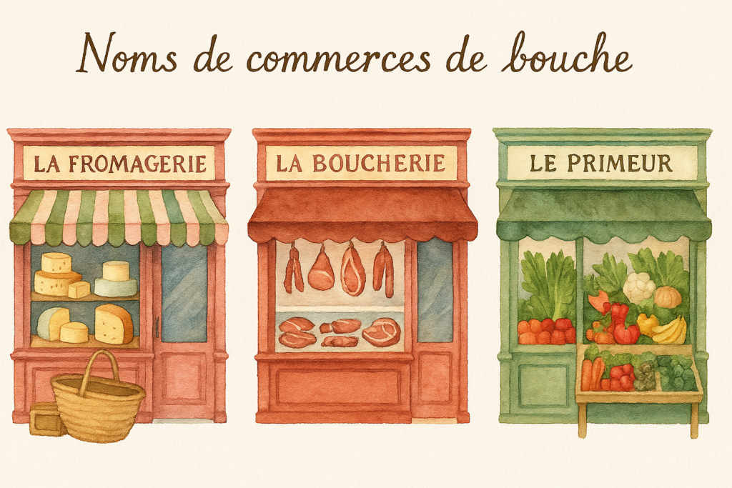 Les commerces de bouche France Boucherie Fromagerie Primeur French Words for Butchery Cheese and Grocery Stores