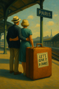 Move to Paris to Retire From USA American couple at Paris station about to start their new life in Paris France for retirement
