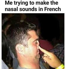 Funny meme about French nasal sounds hard to pronounce
