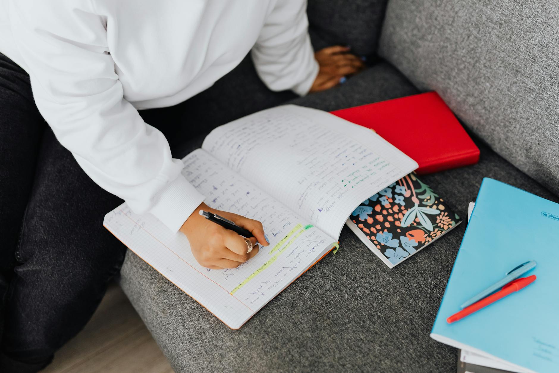 A bright notebook workspace with simple notes for regular French -ER verbs.