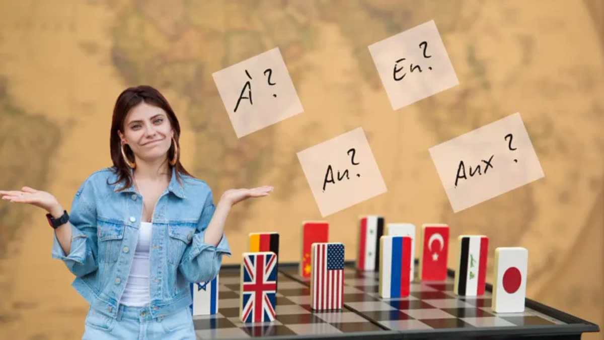 French preposition lesson for choosing à, en, au and aux correctly.