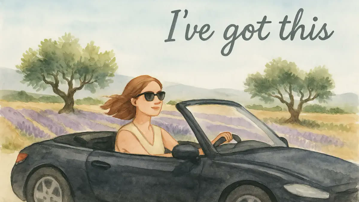 American expat driving through the French countryside.