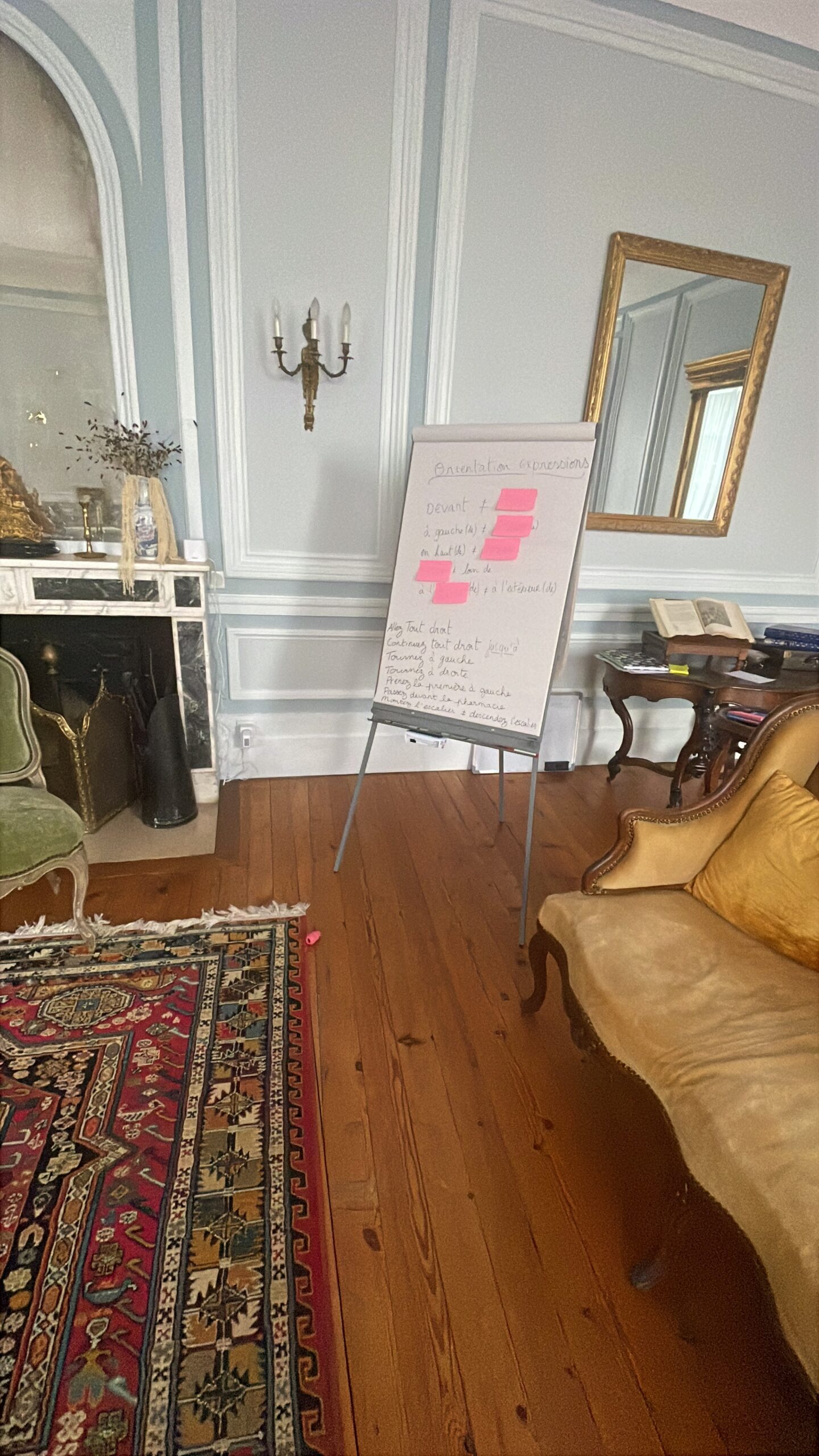 The salon and French workshop space at Château de Borie